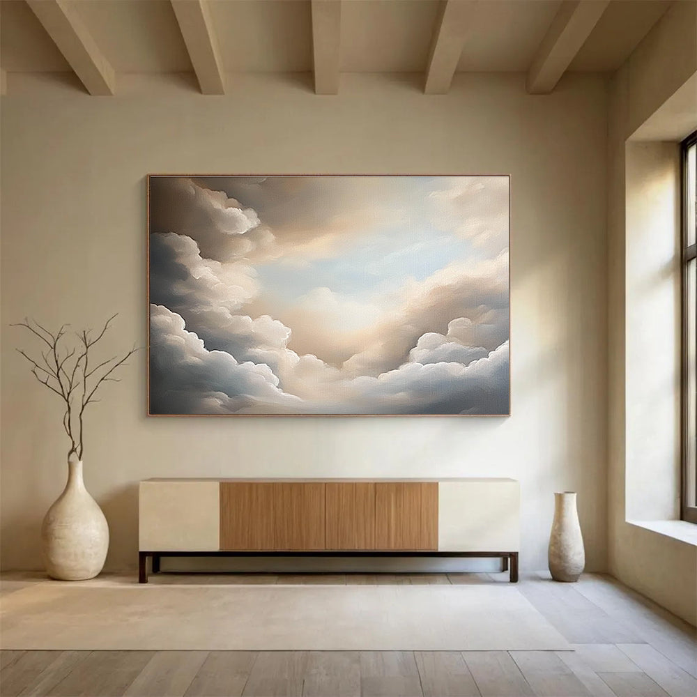 Beige and Grey Cloudy Sky Abstract Painting DYP132