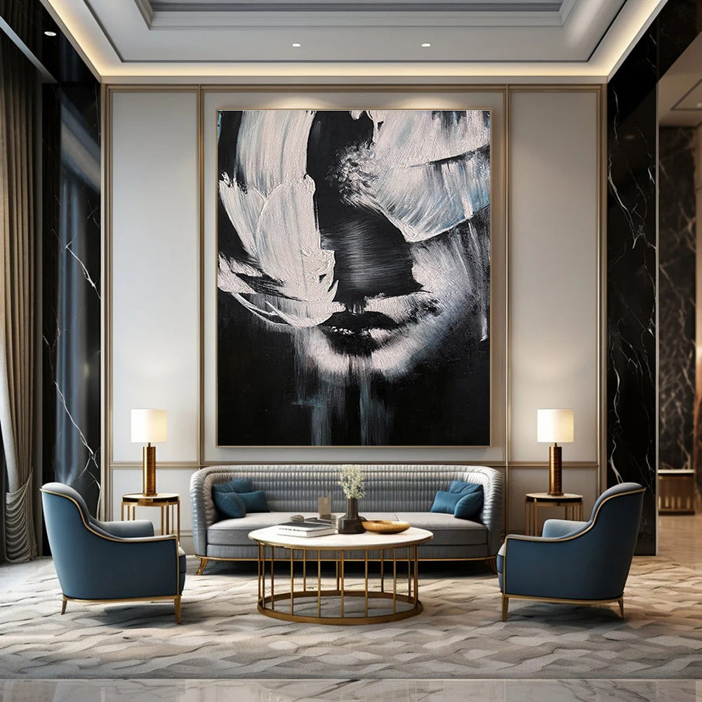 Black and White Portrait Abstract Painting with Textured Strokes ADGE331