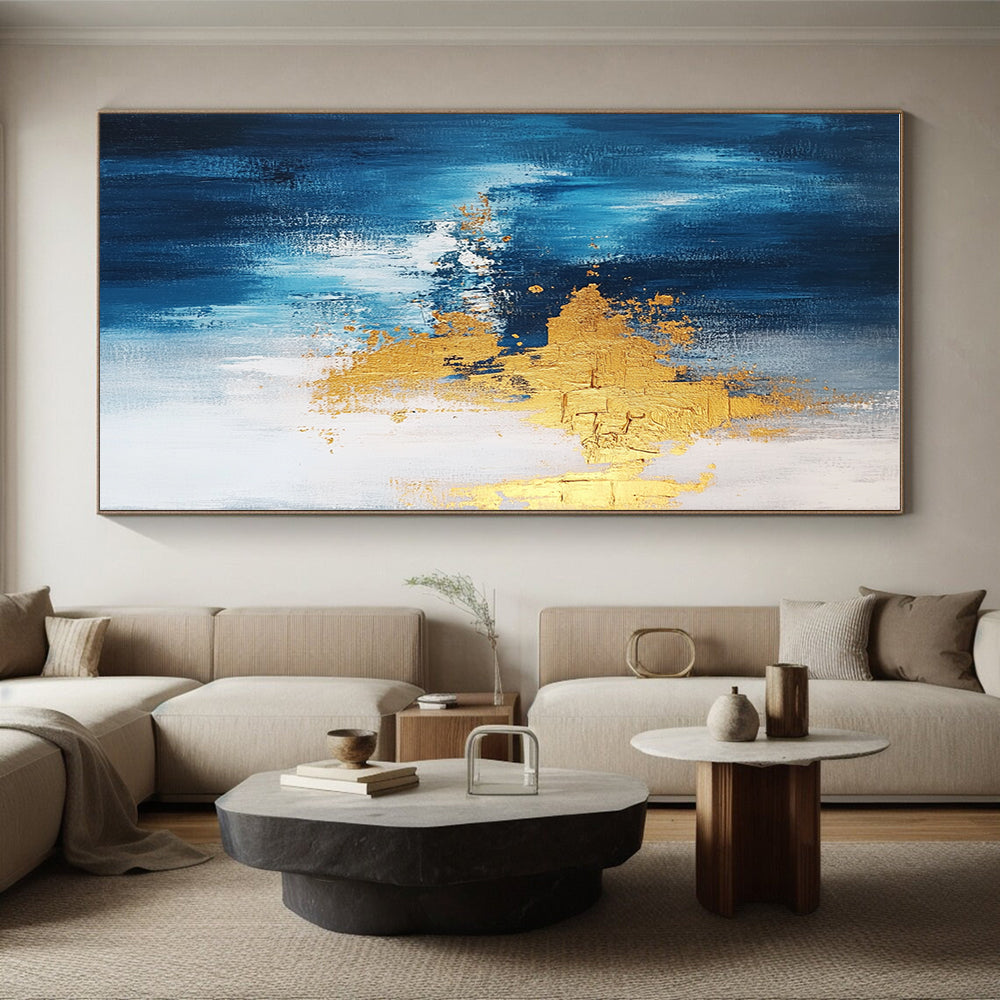 Blue and Gold Abstract Painting with Striking Contrasts GER371