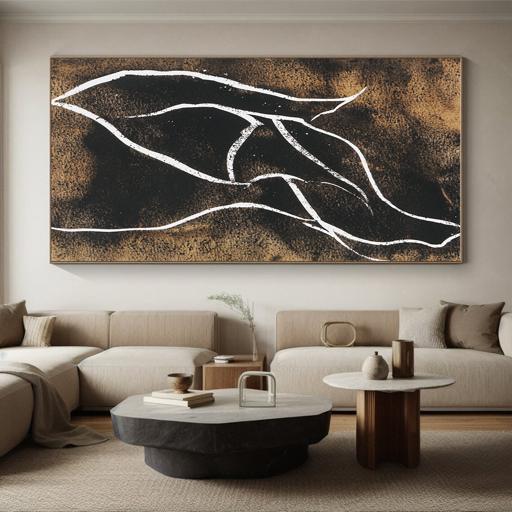 Line - Art Abstract with White Lines on Brown GER304