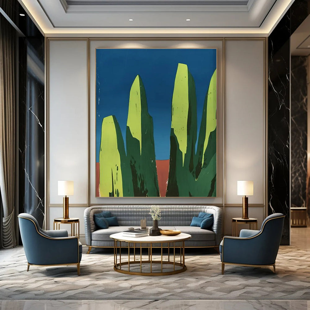 Minimalist Abstract Cacti Painting with Bold Colors ADGE093