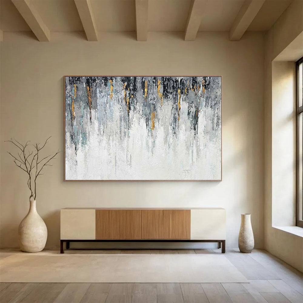 Gold Accent Abstract Painting with Grey and White Tones THY277