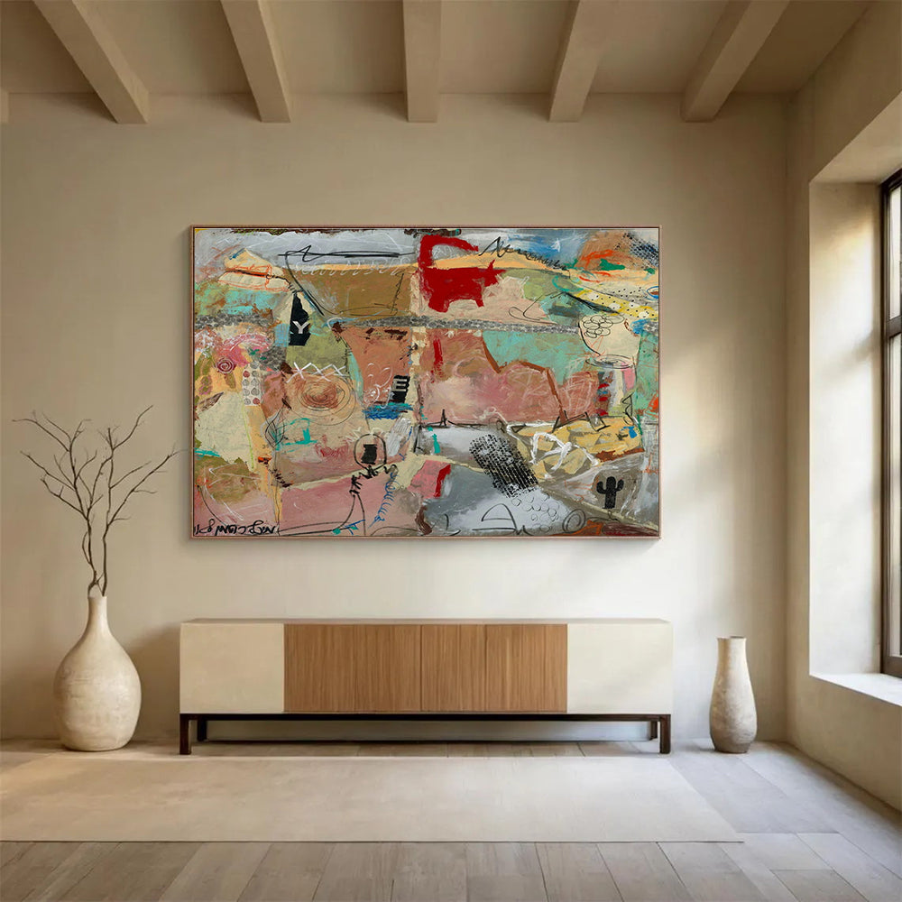 Mixed Media Desert Abstract Painting with Textured Elements THY243