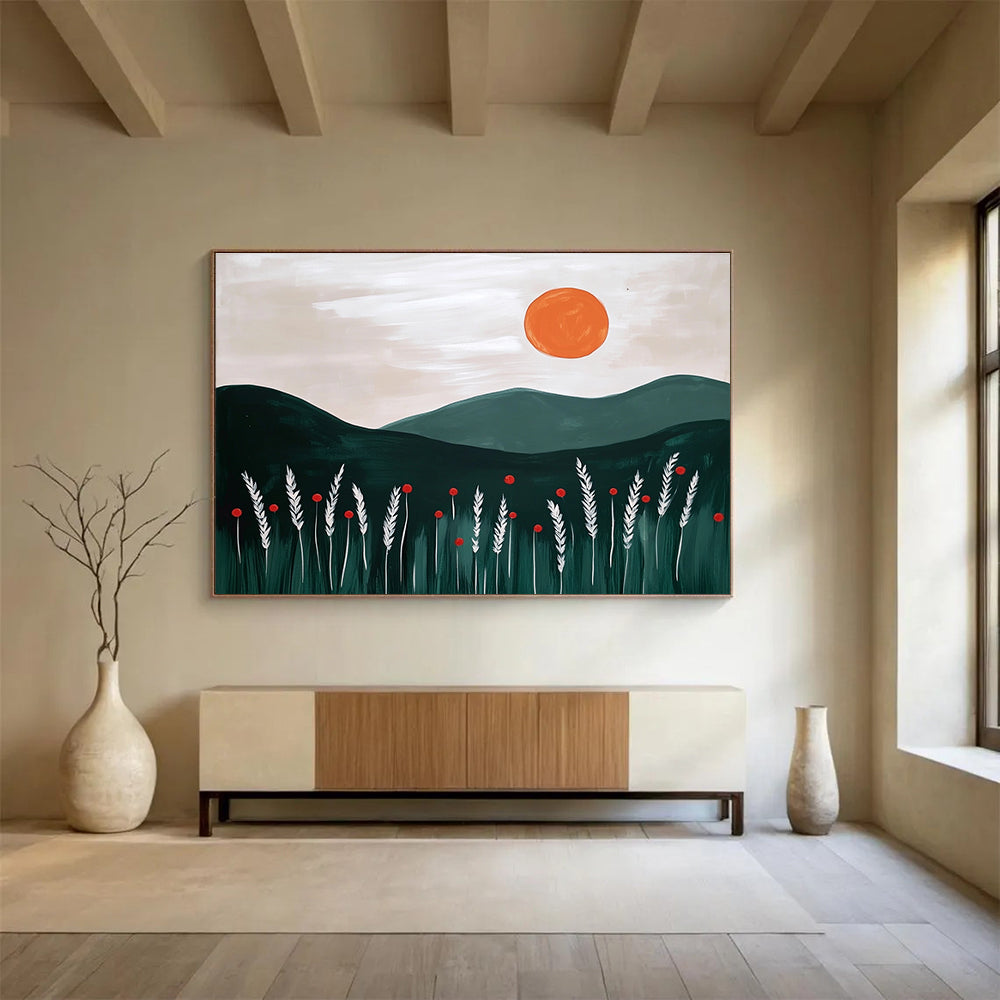 Minimalist Landscape - Sun and Mountains Abstract Painting DYP057