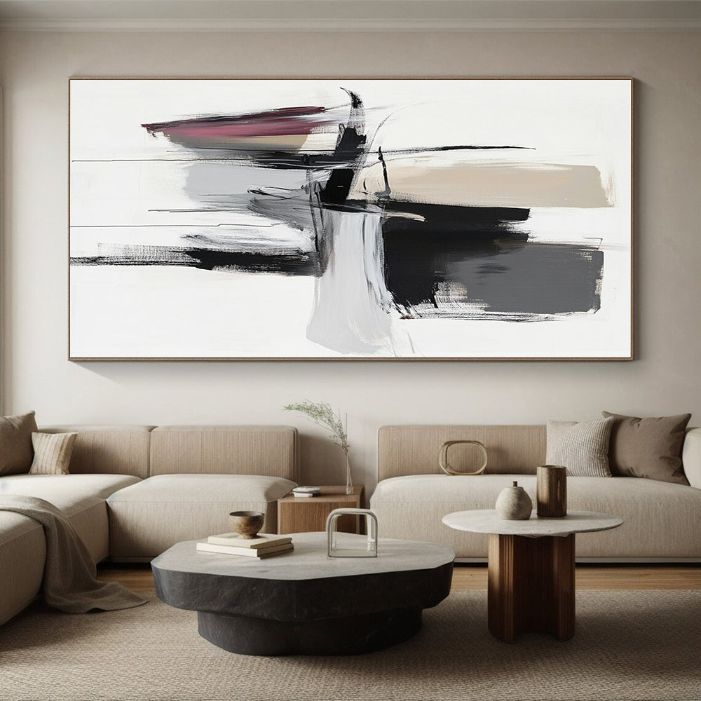 Black Beige and Gray Abstract Painting with Dynamic Shapes GER666