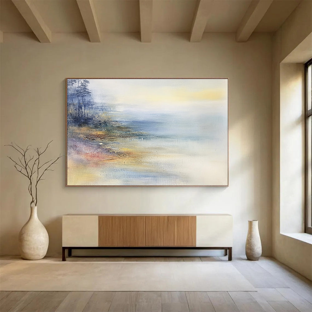 Misty Coastal Abstract Painting with Soft Hues DYP269