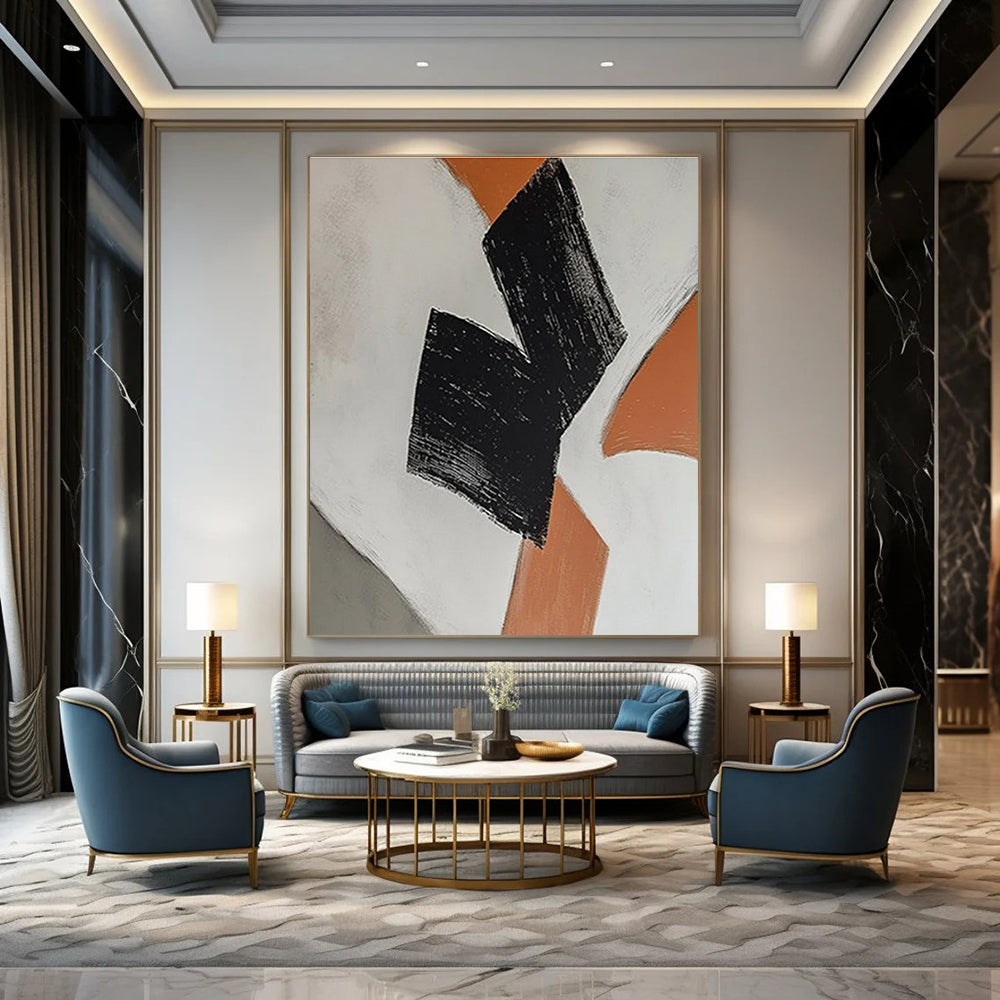 Minimalist Black and Orange Abstract Painting ADGE111