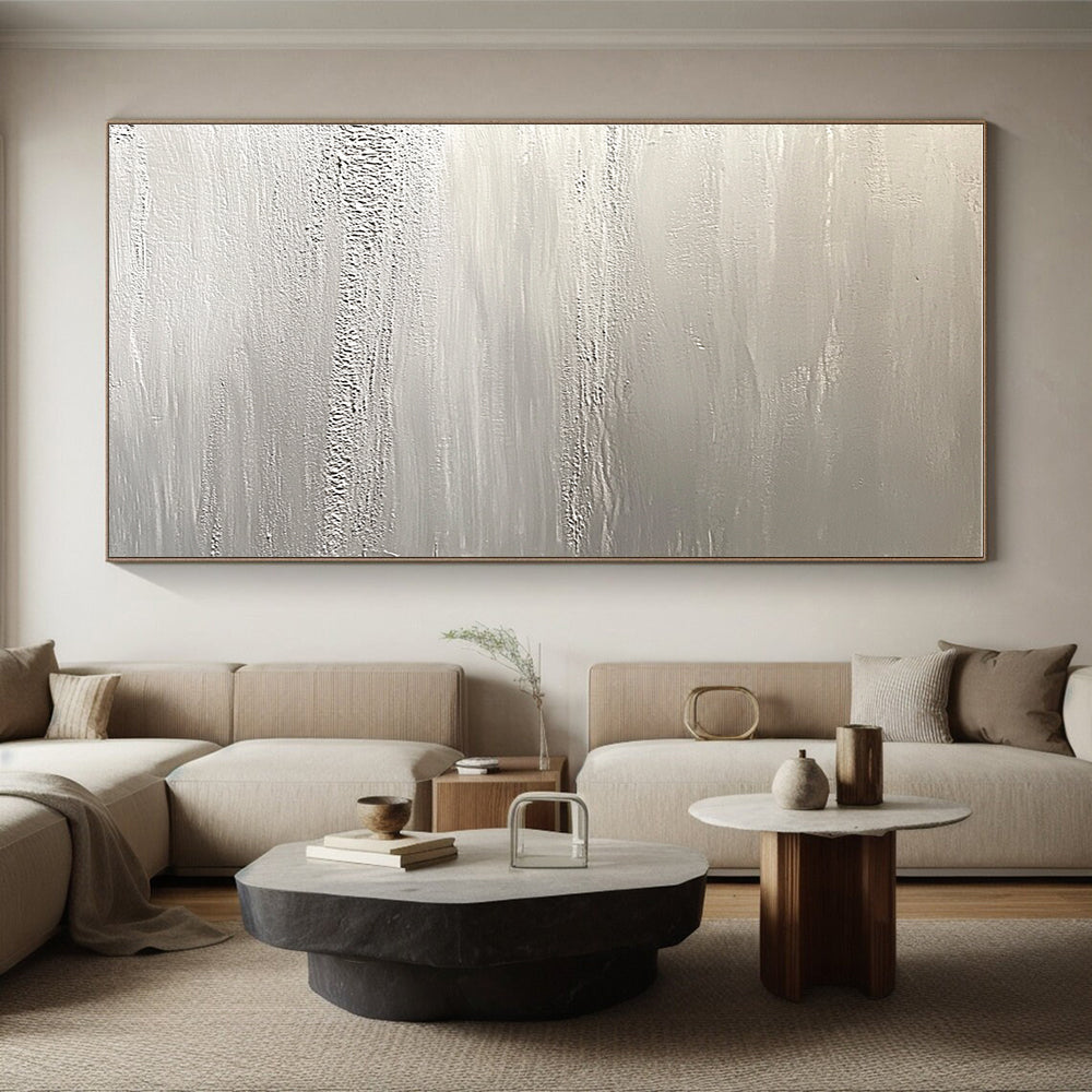 Silver Textured Abstract Painting with Subtle Patterns GER117