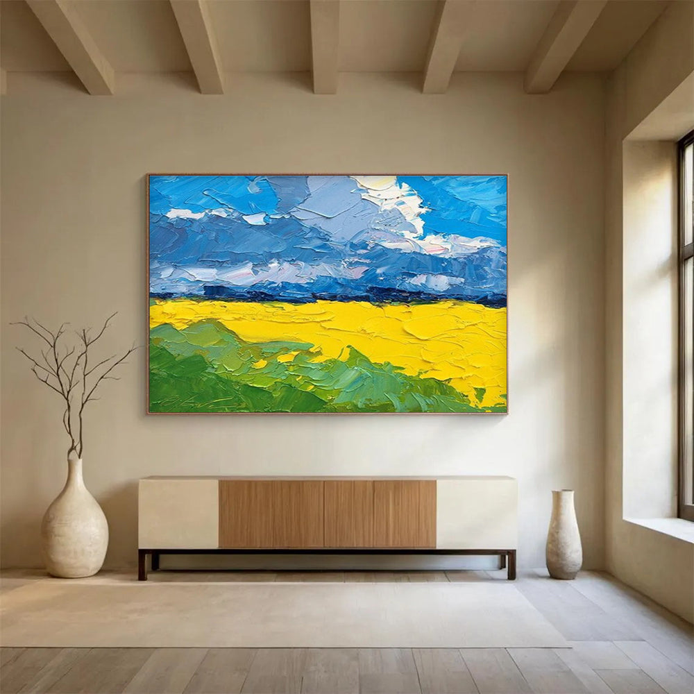 Yellow Green Blue Sky Landscape Abstract Painting THY480