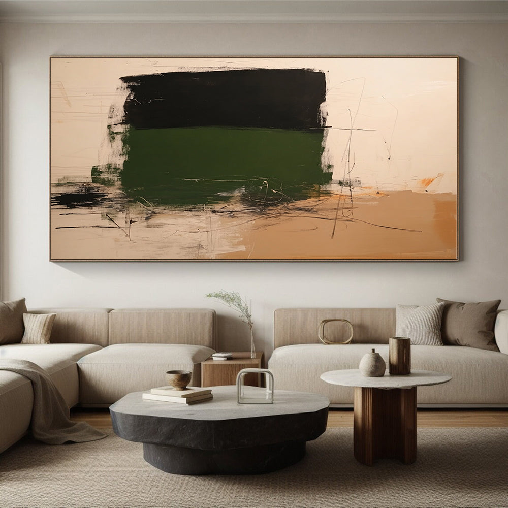 Green Black Beige Abstract Painting with Bold Color Blocks GER776