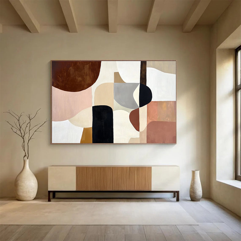 Geometric Shape Abstract Painting with Neutral and Earthy Tones DYP510