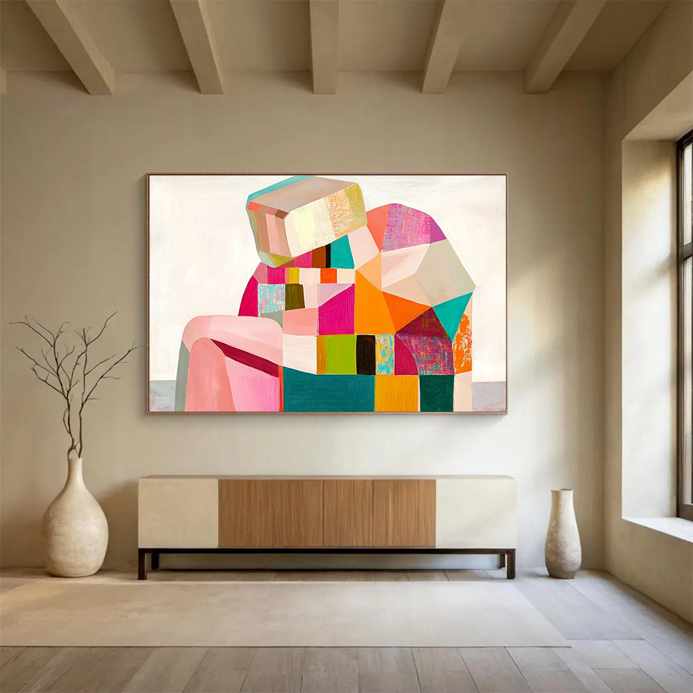 Colorful Geometric Figure Abstract Painting with Vibrant Shades DYP512