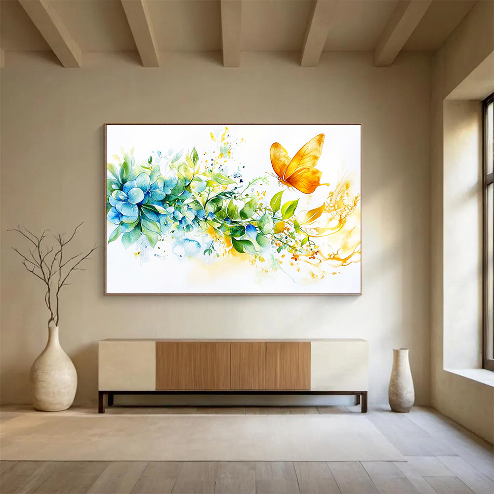 Butterfly and Flowers Watercolor Abstract Painting DYP158