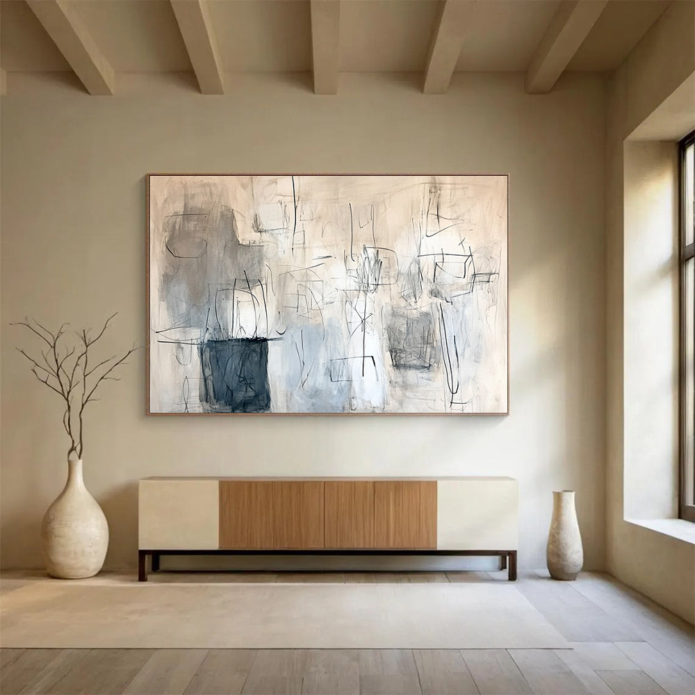 Linear Abstract Composition Painting with Gray Tones DYP548