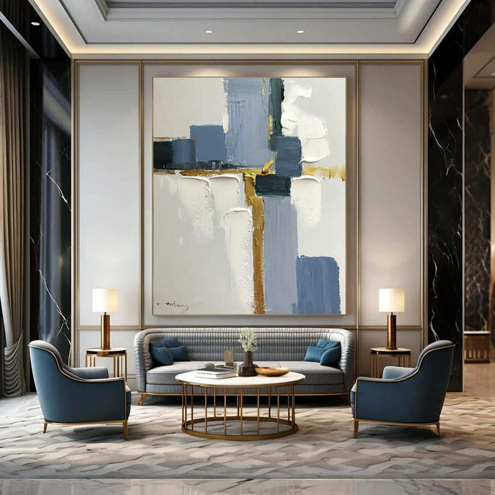 Large Hand-Painted Abstract Painting for Cottage Bedroom Wardrobe Doors and Hallway Coat Closet DLZ1687