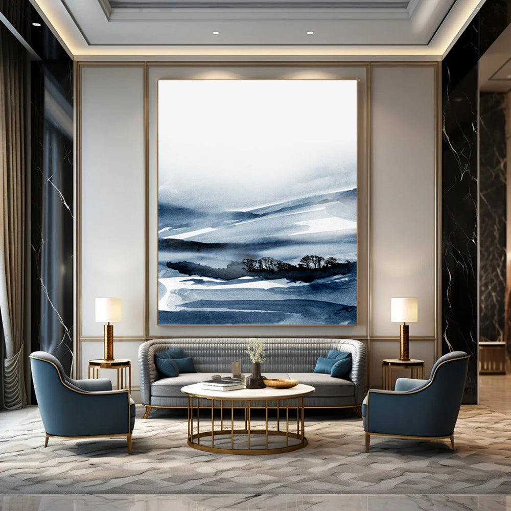 Blue Ink Valley Scene Abstract Painting ADGE231