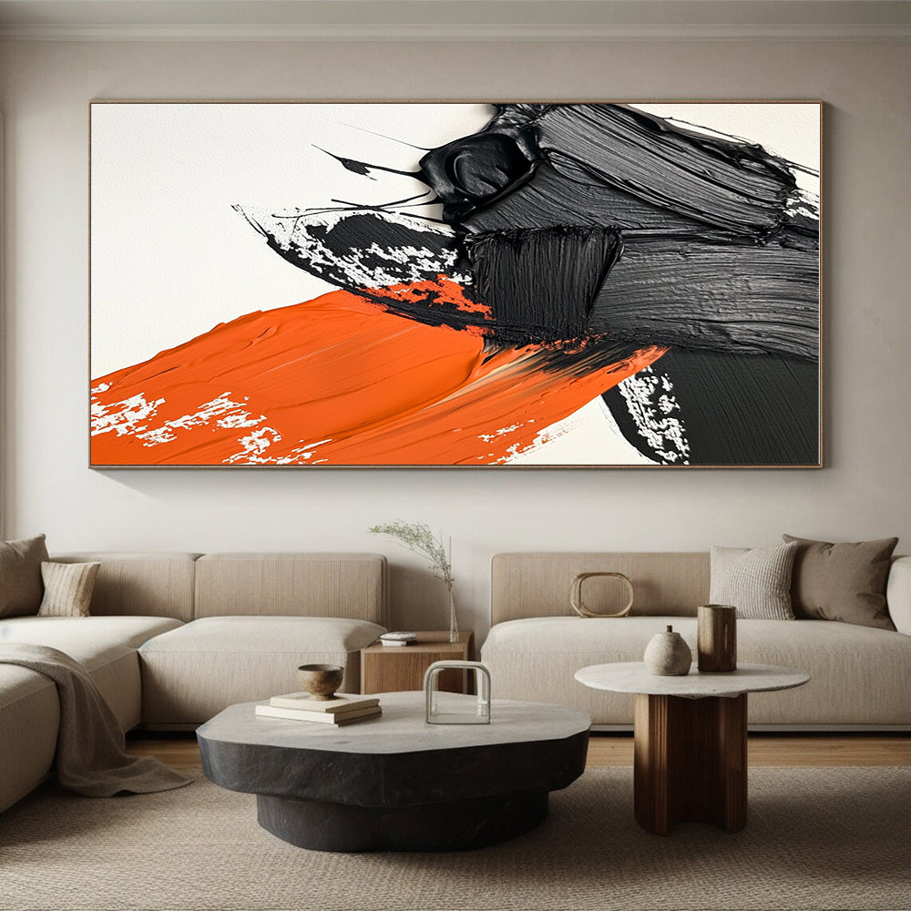 Black Orange White Abstract Painting with Thick Textures GER048