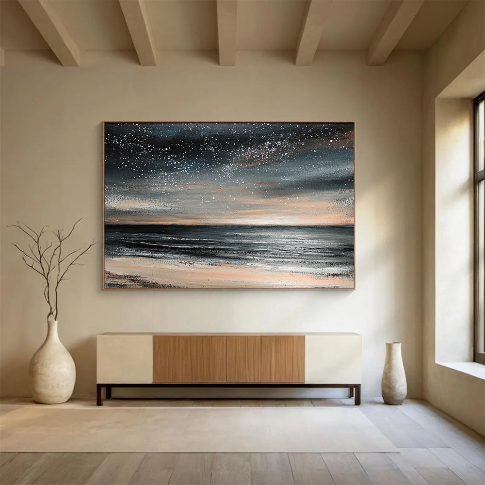 Starry - Sky and Beach Abstract Painting with Dark and Soft Tones DYP119