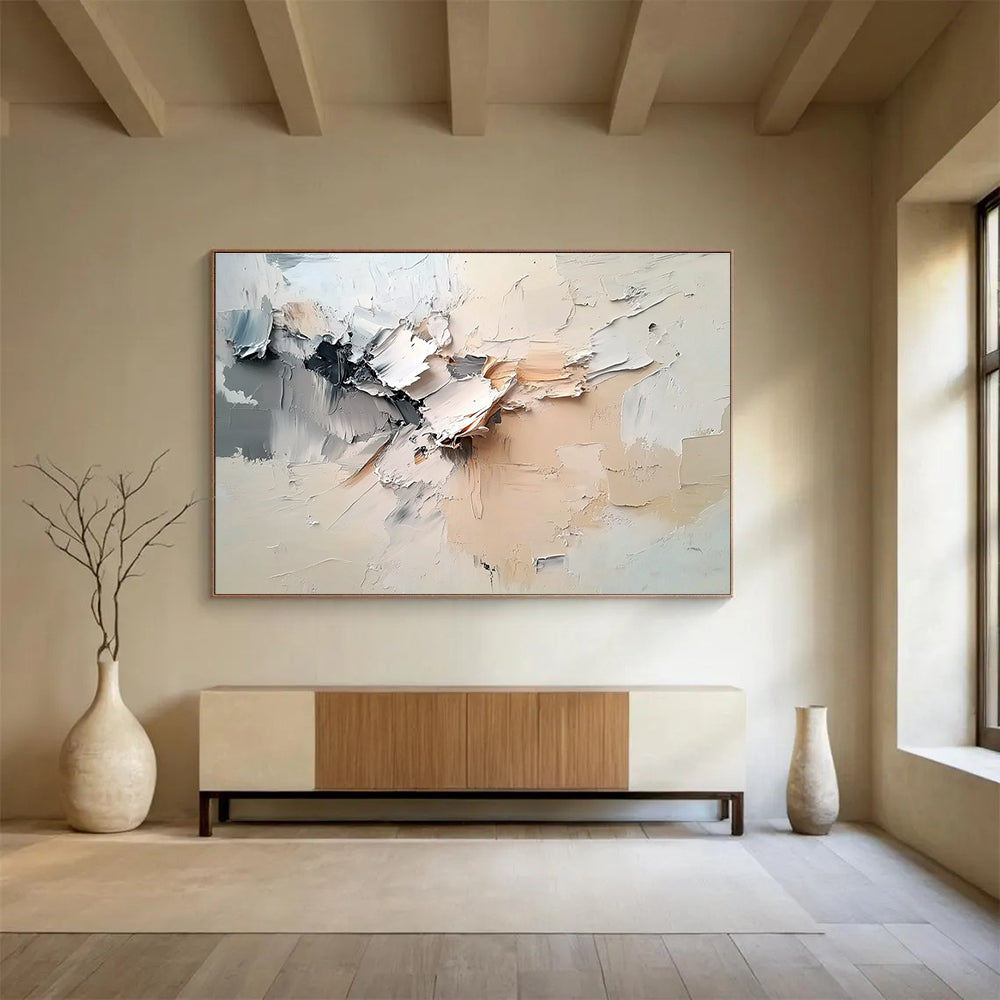 Textured Beige and Gray Abstract Painting with Dynamic Layers DYP294
