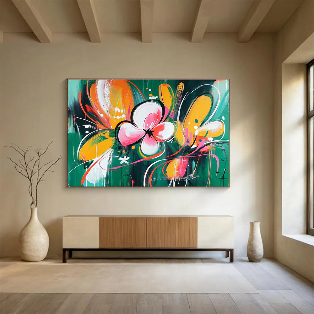 Colorful Floral Abstract Painting with Vibrant Blossoms DYP366