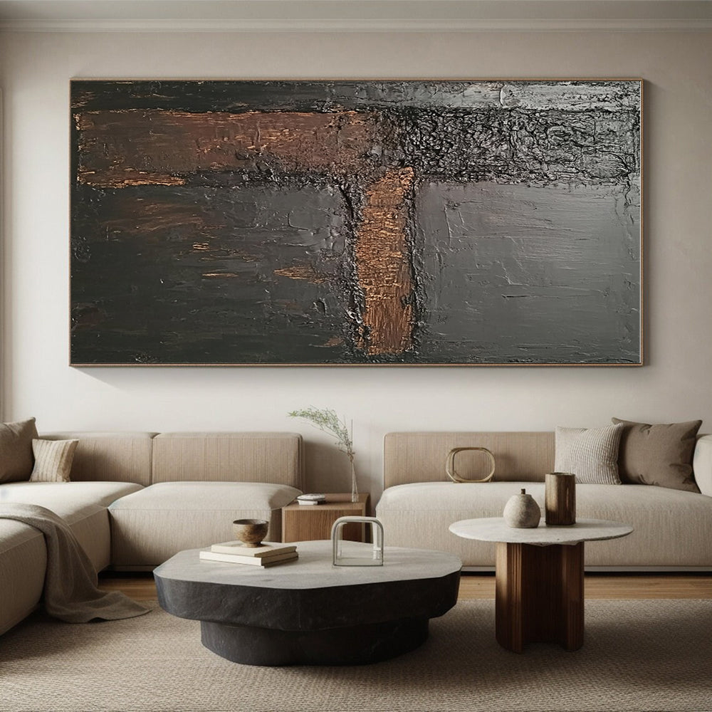 Black and Brown Abstract Painting with Textured Surfaces GER088