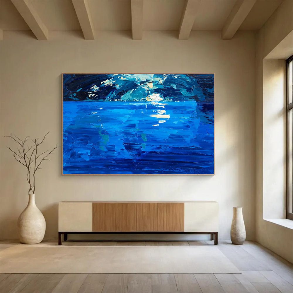 Moonlit Sea Reflection Abstract Painting THY448