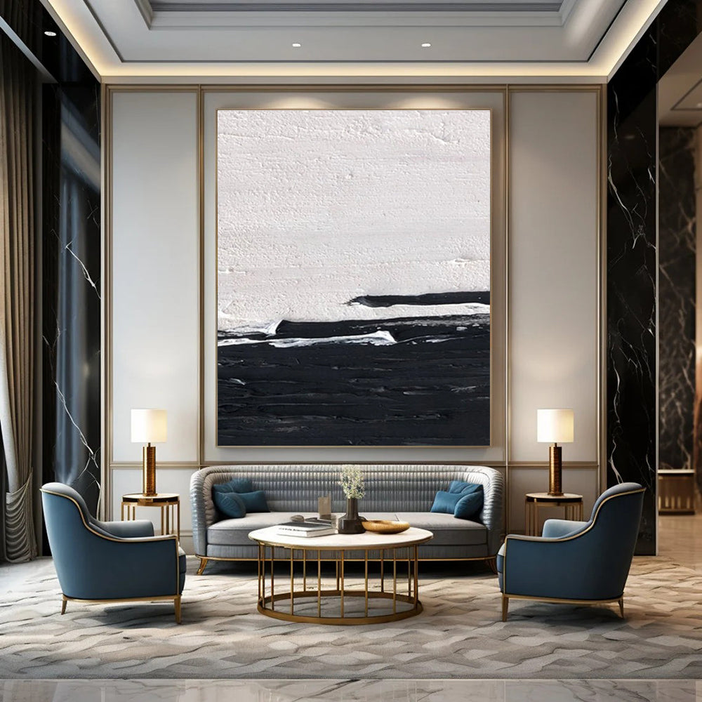 Black and White Horizontal Textured Abstract Painting ADGE402