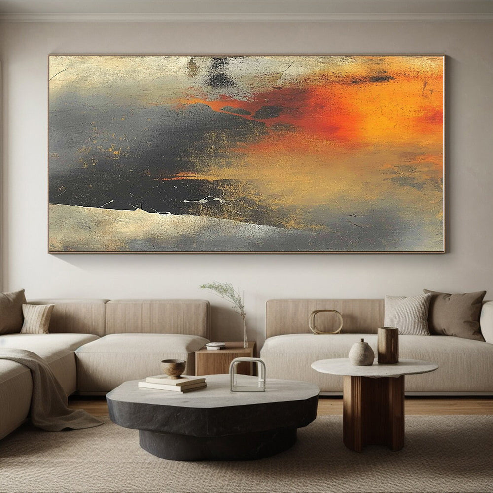 Orange Gray Textured Abstract Painting with Evocative Layers GER807
