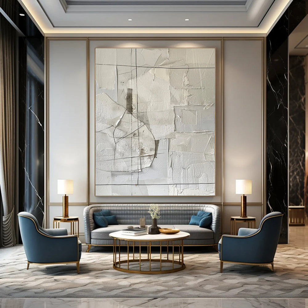 White Grey Black Abstract Textured Painting ADGE017