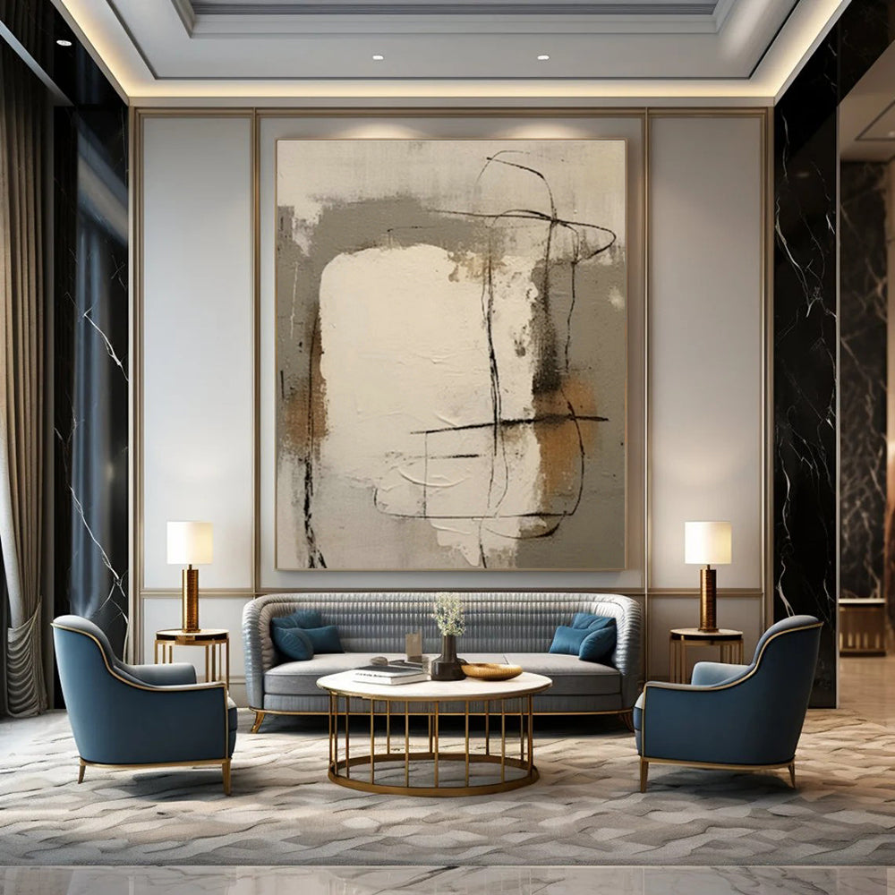 Custom Hand - Painted Abstract Art for Living Room Sectional Ottoman Tops & Office Break Room Table Centerpieces DLZ0859
