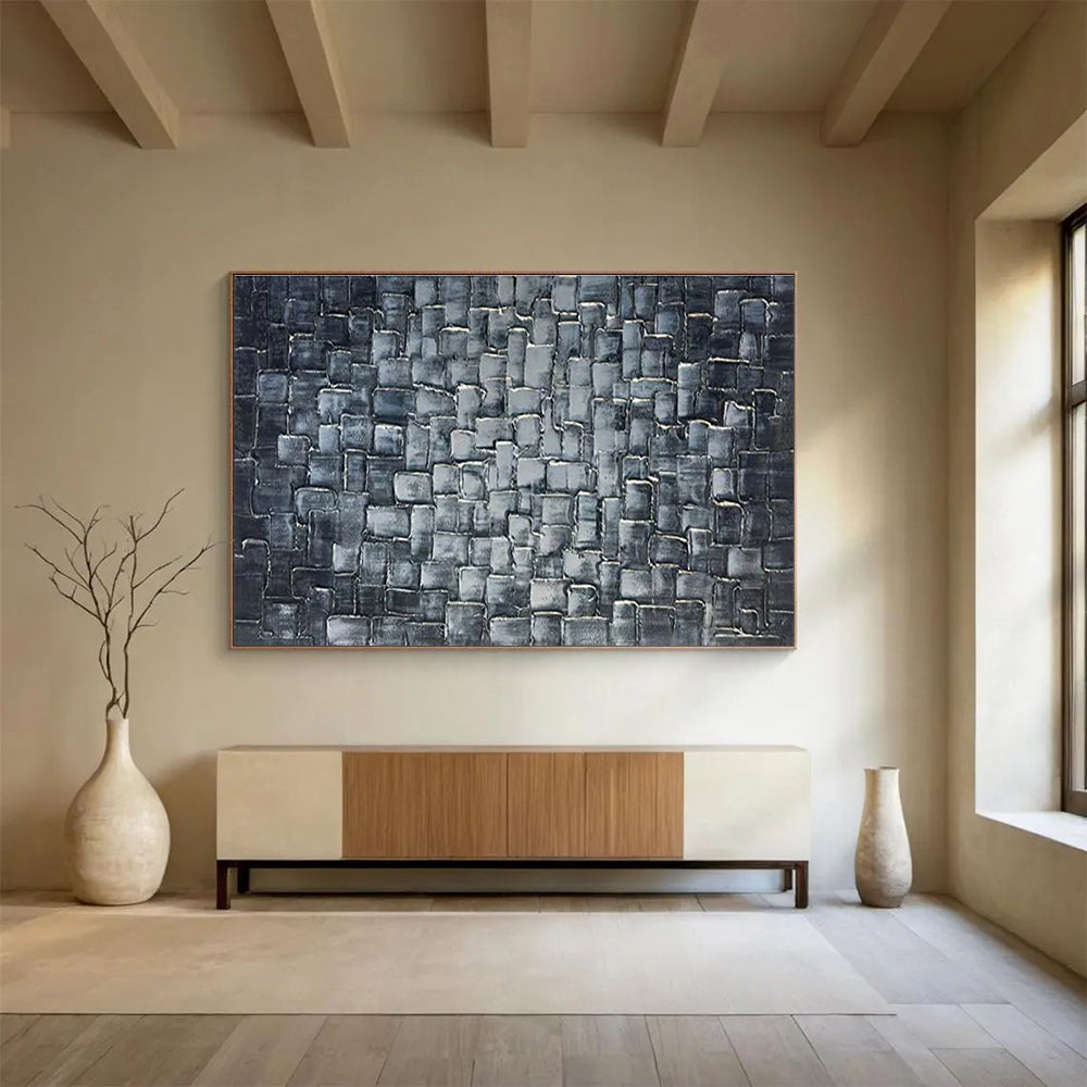 Textured Grid Abstract Painting with Monochromatic Shades THY276