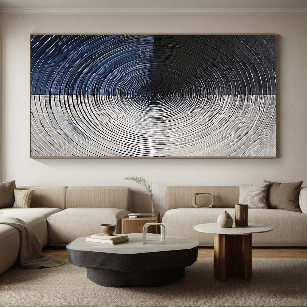 Black White Blue Circles Abstract Painting GER832
