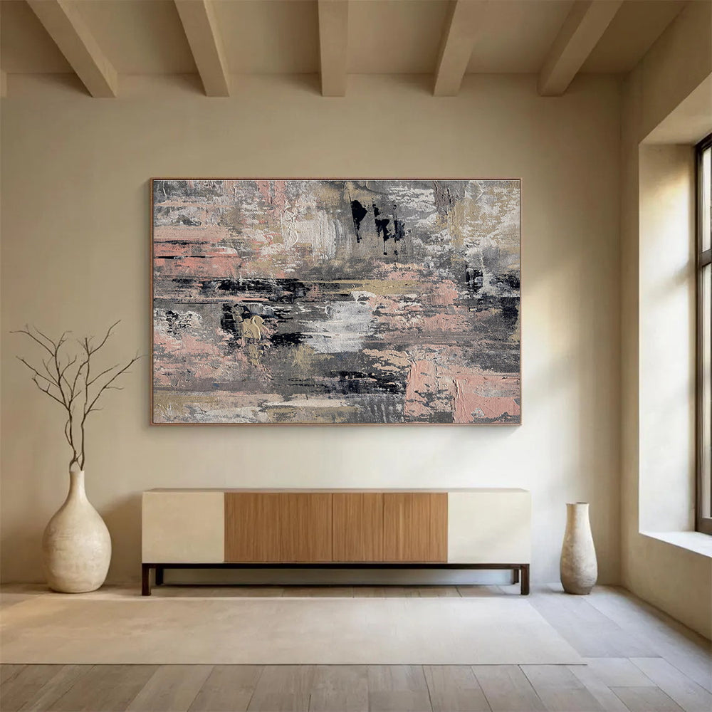 Gray Pink Abstract Painting with Subtle, Muted Tones THY380