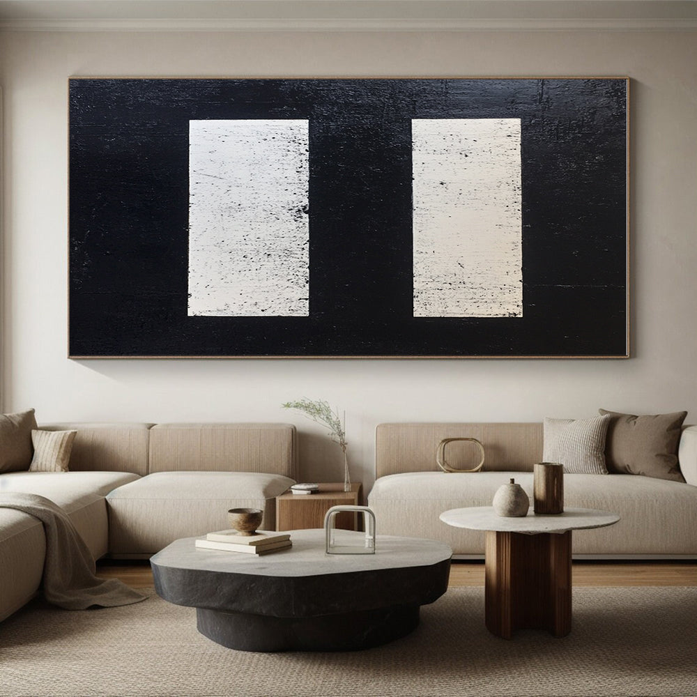 Black and White Rectangles Abstract Painting GER876
