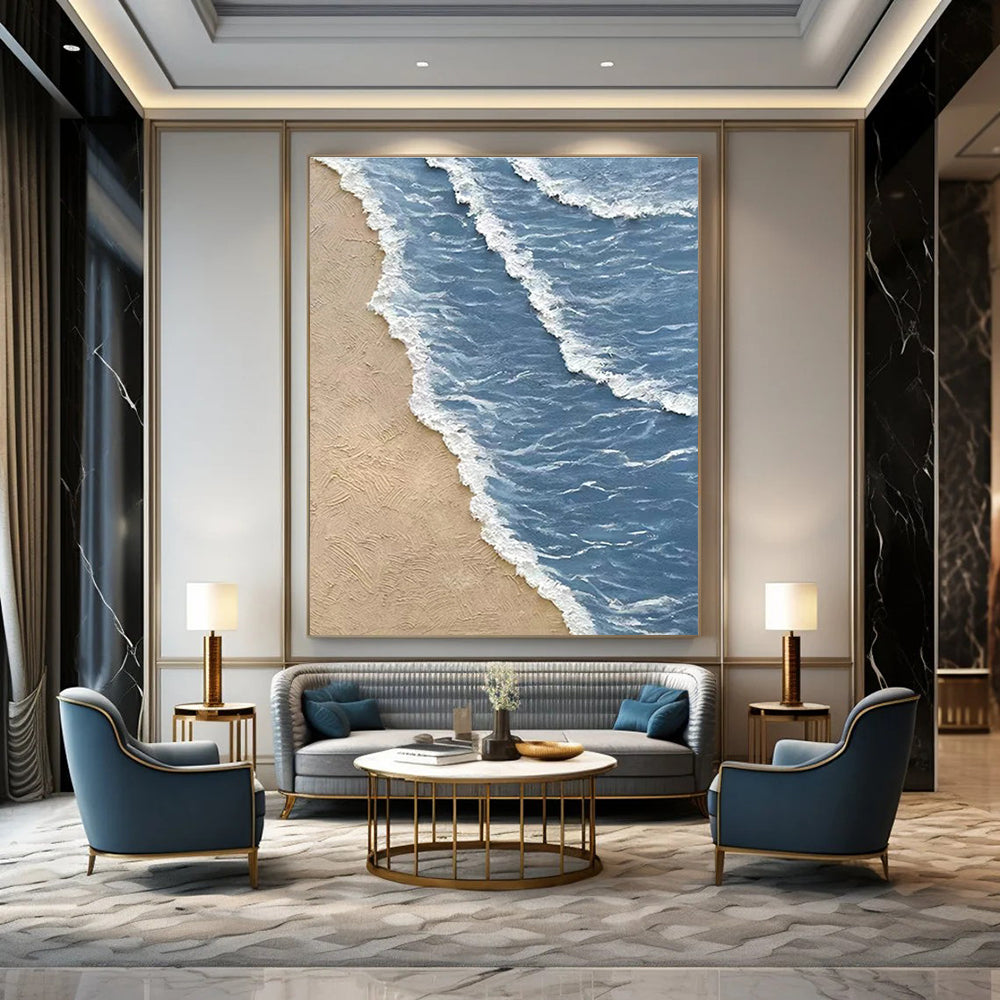 Beach Wave Abstract Painting with Sand and Blue Water ADGE333