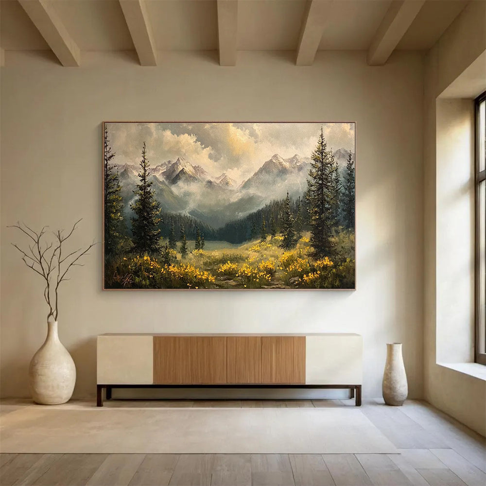 Mountain Valley with Wildflowers Abstract Painting THY420