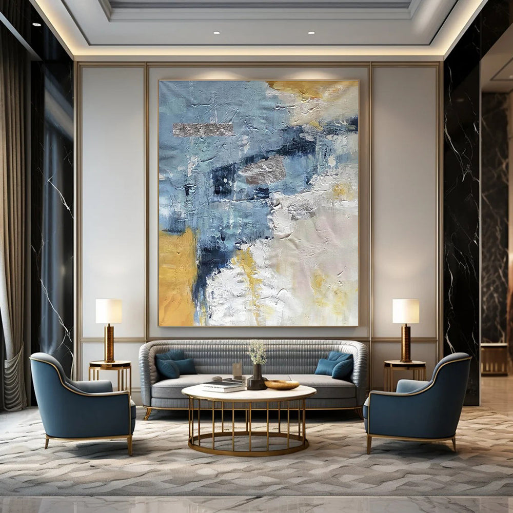 Blue and Gold Textured Abstract Painting ADGE255