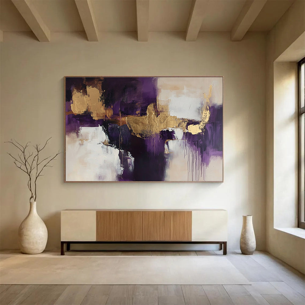 Purple and Gold Abstract Painting with Luxurious Tones DYP371