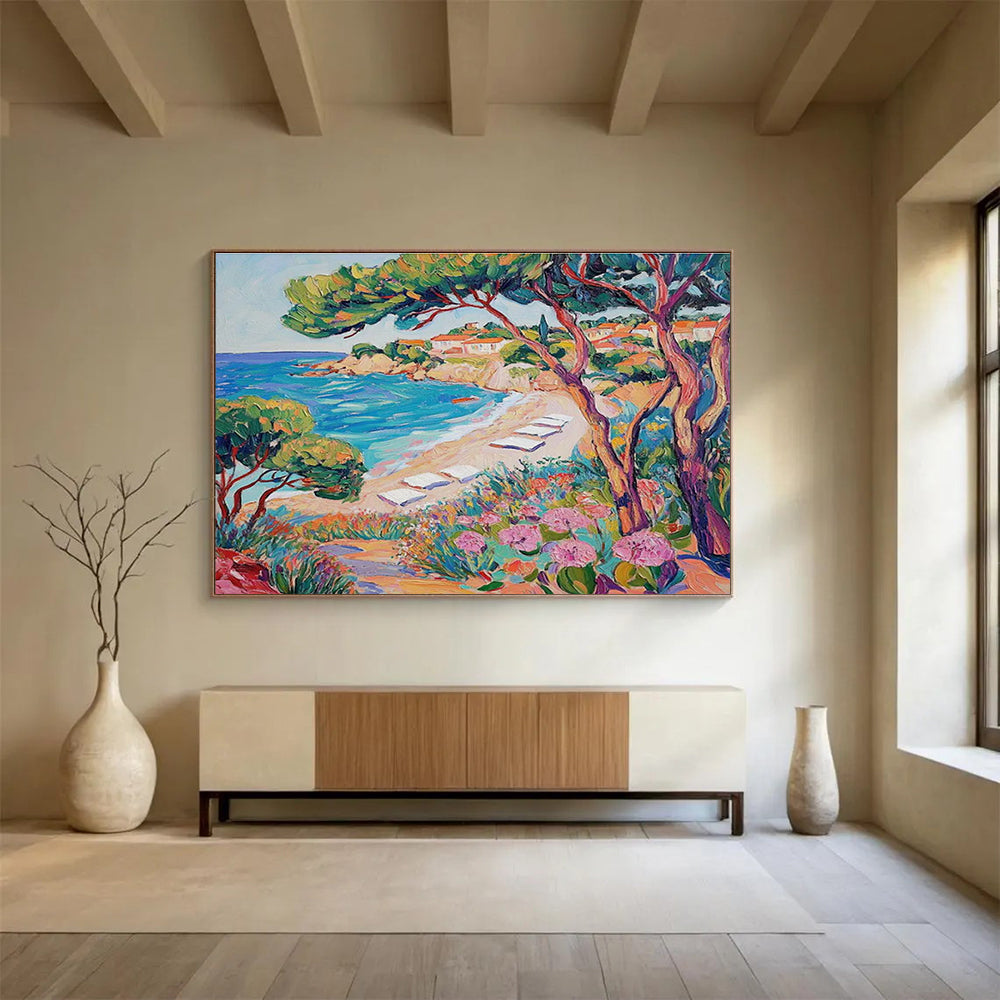 Beach View Abstract Painting with Colorful, Tropical Flair THY417
