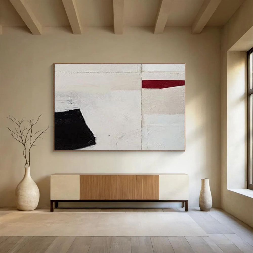 Black Red and White Minimalist Geometric Abstract Painting THY110