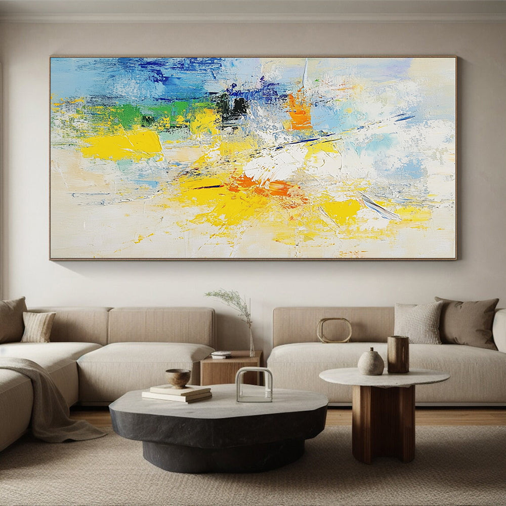 Blue and Yellow Abstract Painting with Energetic Splashes GER486