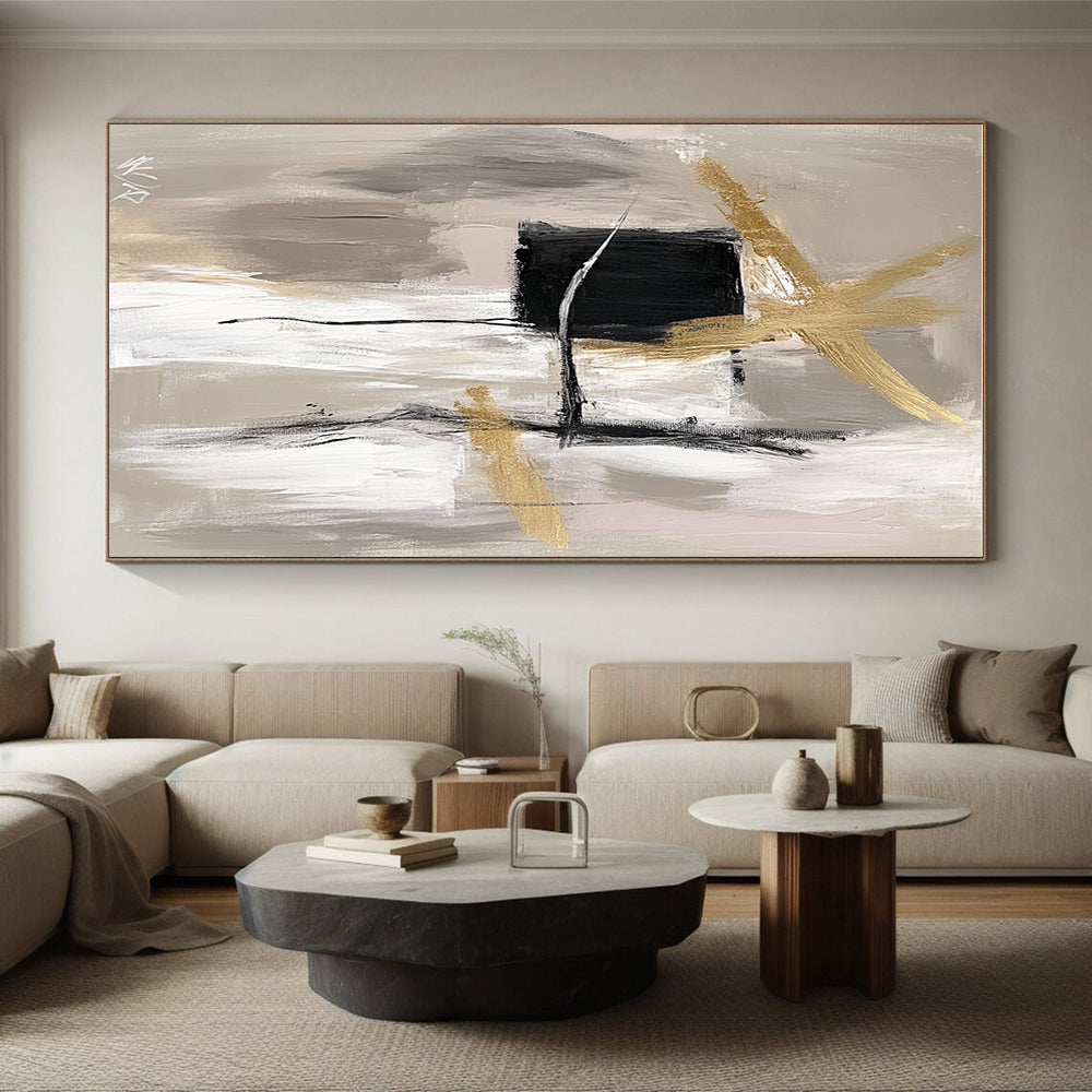 Gold Black and Gray Abstract Painting with Dynamic Strokes GER690