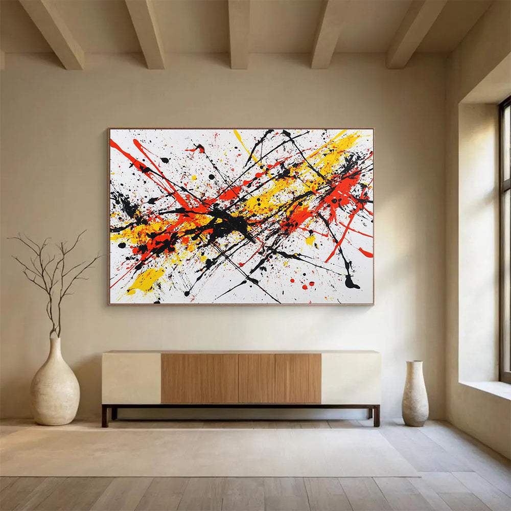 Colorful Splatter Abstract Painting with Red Yellow Black DYP161