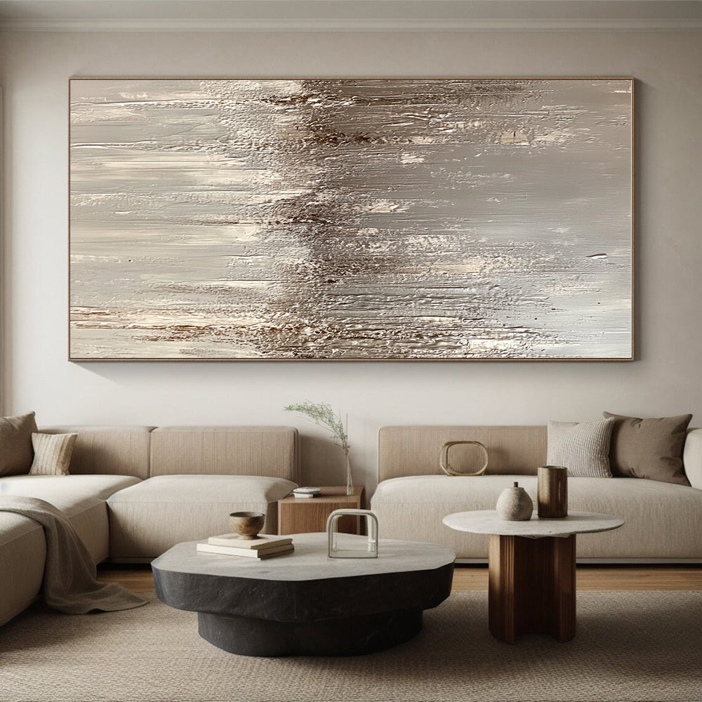 Textured Gray and Beige Abstract Painting with Dripping Effects GER247