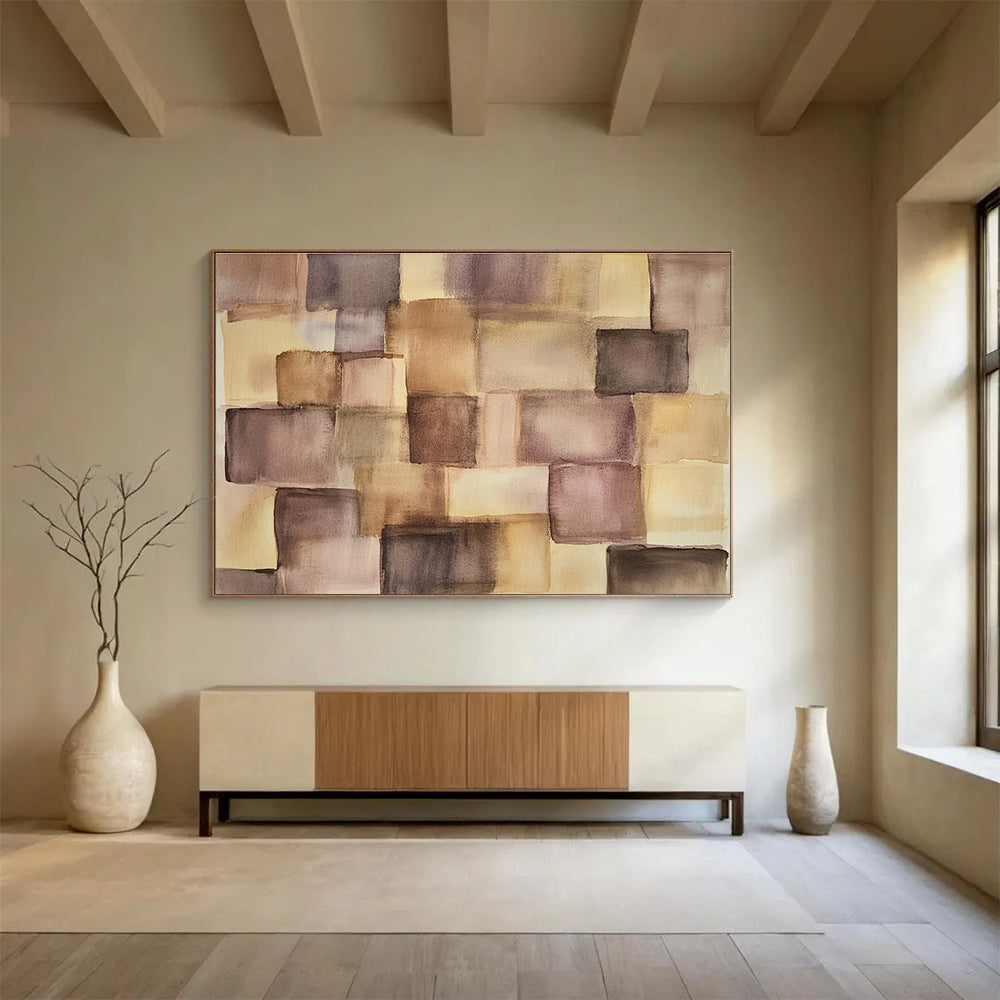 Brown and Purple Square Abstract Painting with Soft Color Blends DYP617