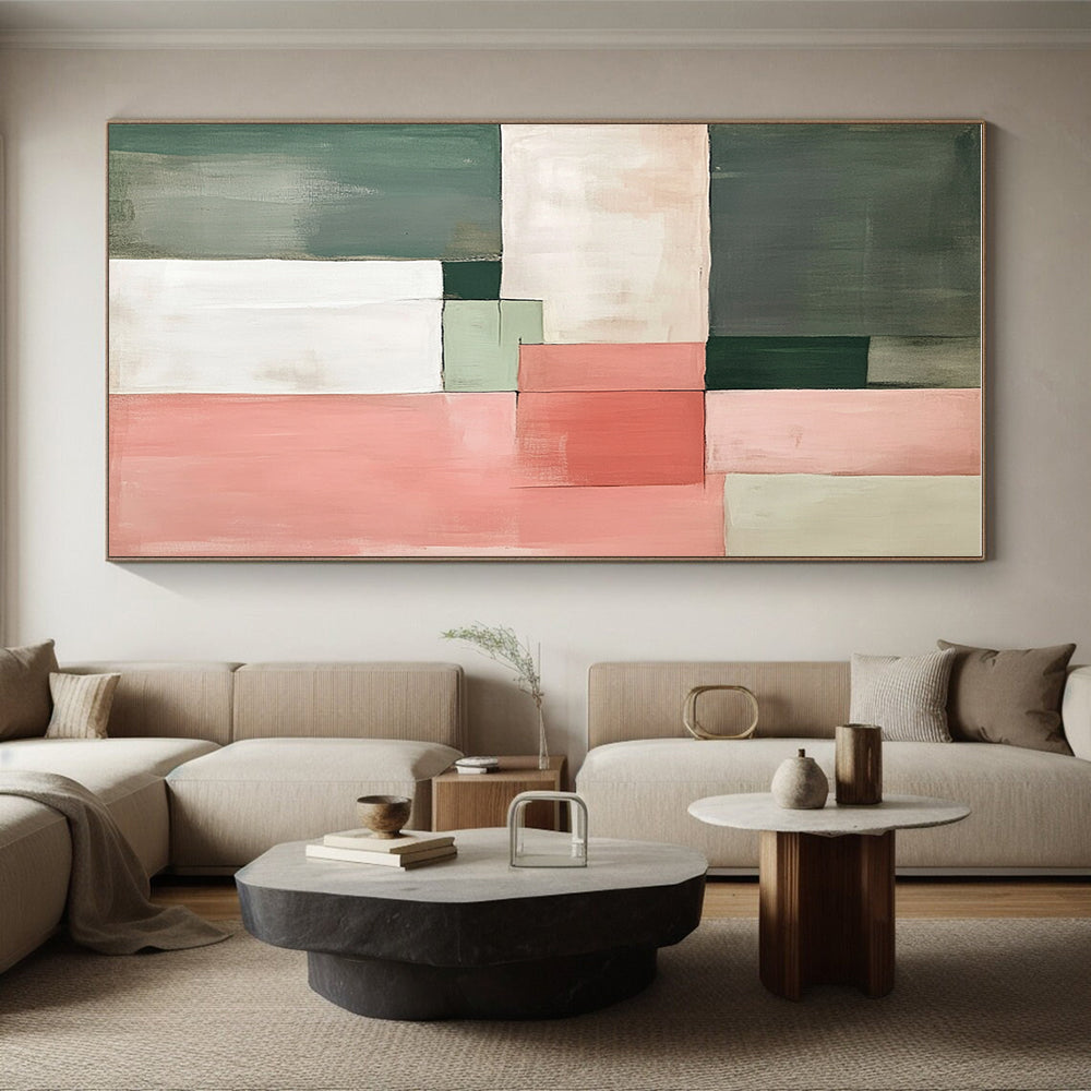 Green and Pink Block Abstract Painting with Subtle Contrasts GER154