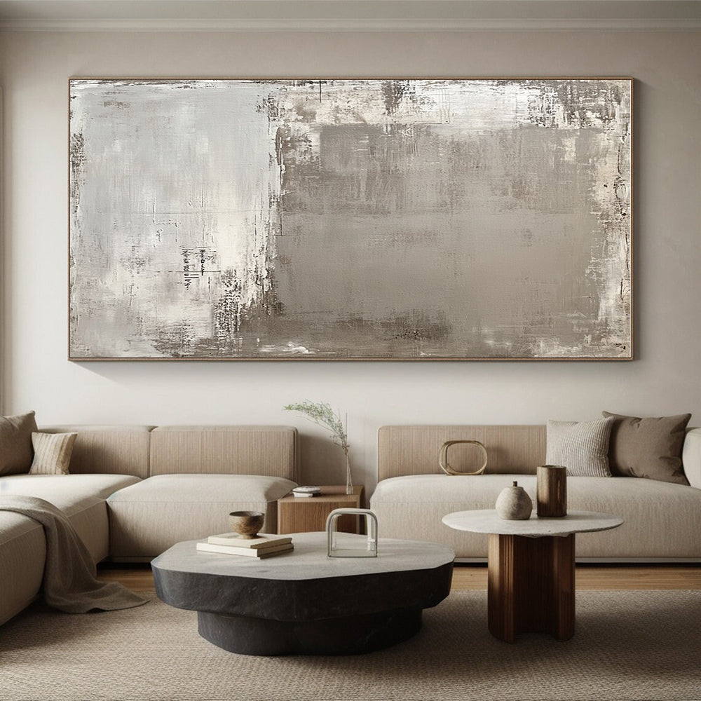 Gray and White Textured Abstract Painting with Layered Brushstrokes GER006