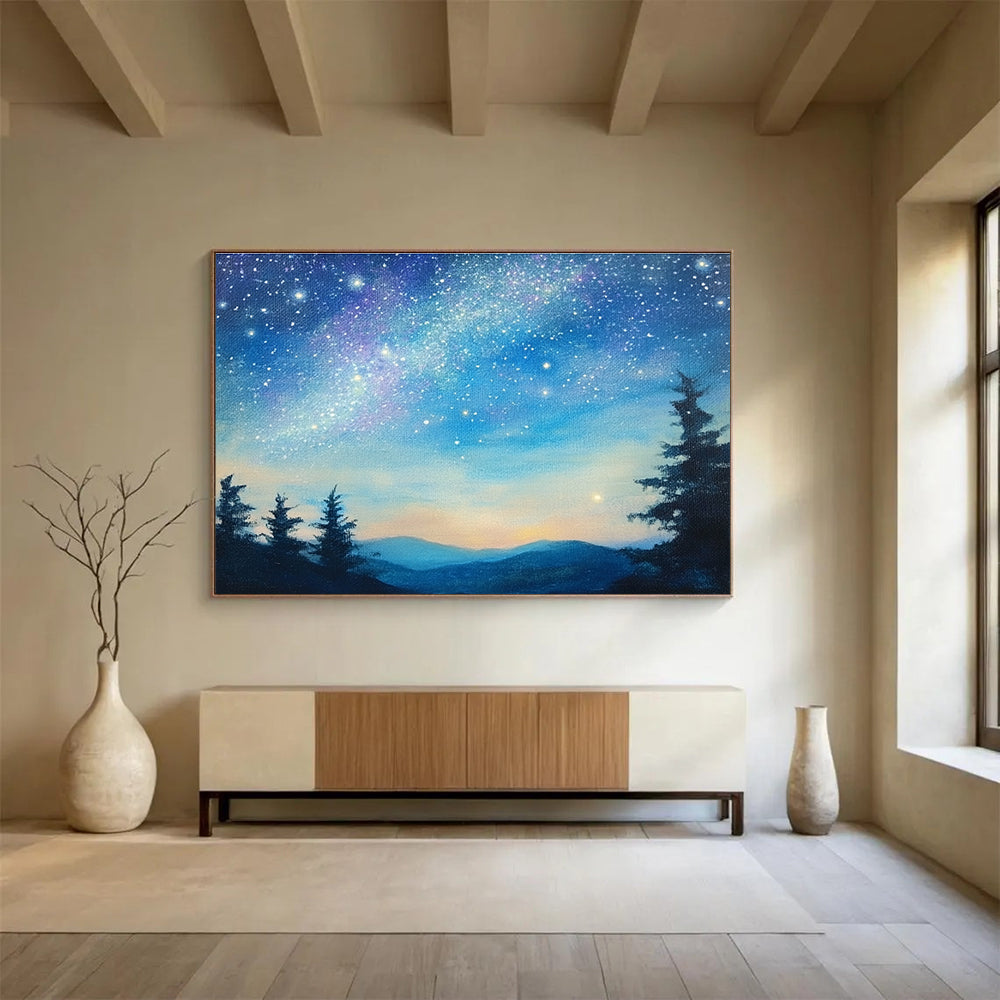 Starry Night Mountain - Celestial Landscape Abstract Painting DYP013