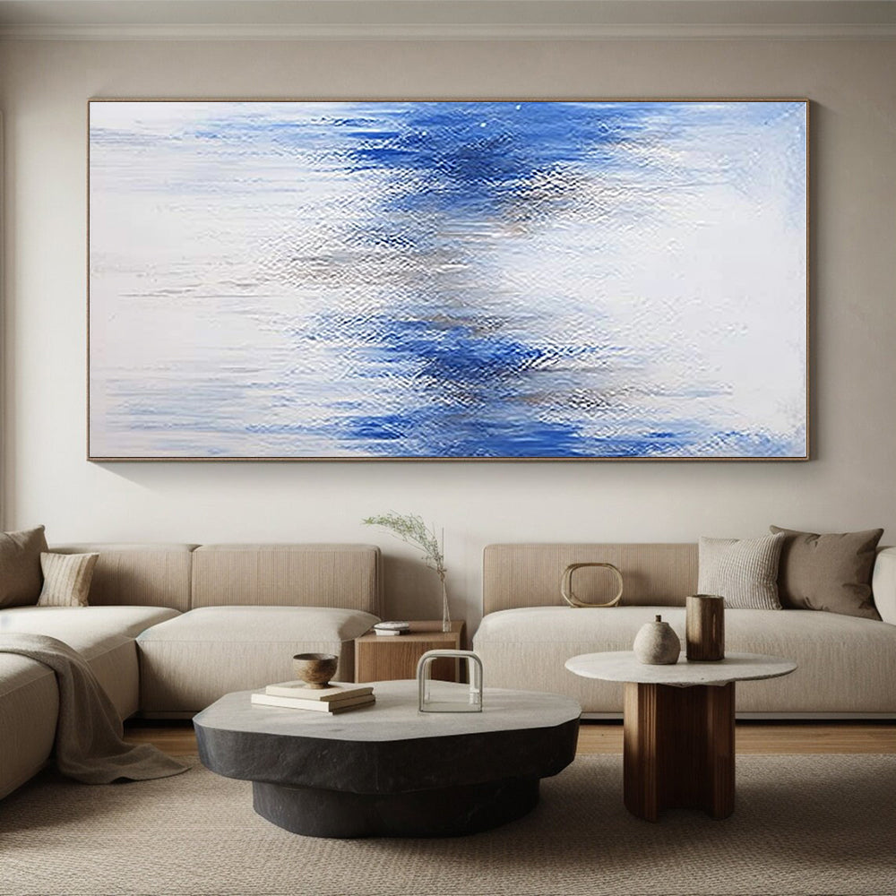 Blue and Silver Abstract Painting with Gradient Layers GER392
