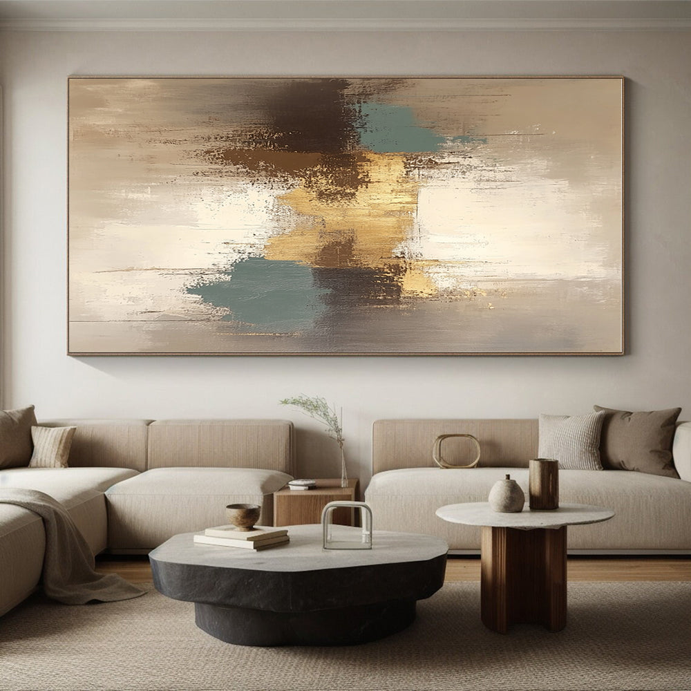 Gold and Teal Abstract Painting with Subtle Sparkle GER562